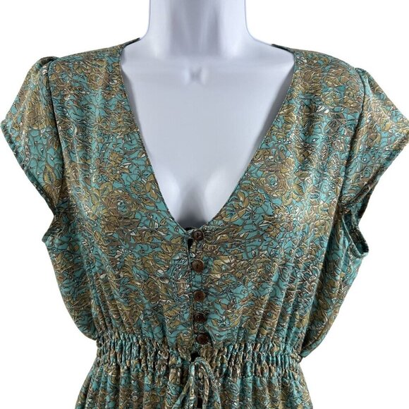 Luck Star Ibiza 100% Silk High Low Button Up Midi Dress Ruffled Hem Unique Print - Picture 4 of 16